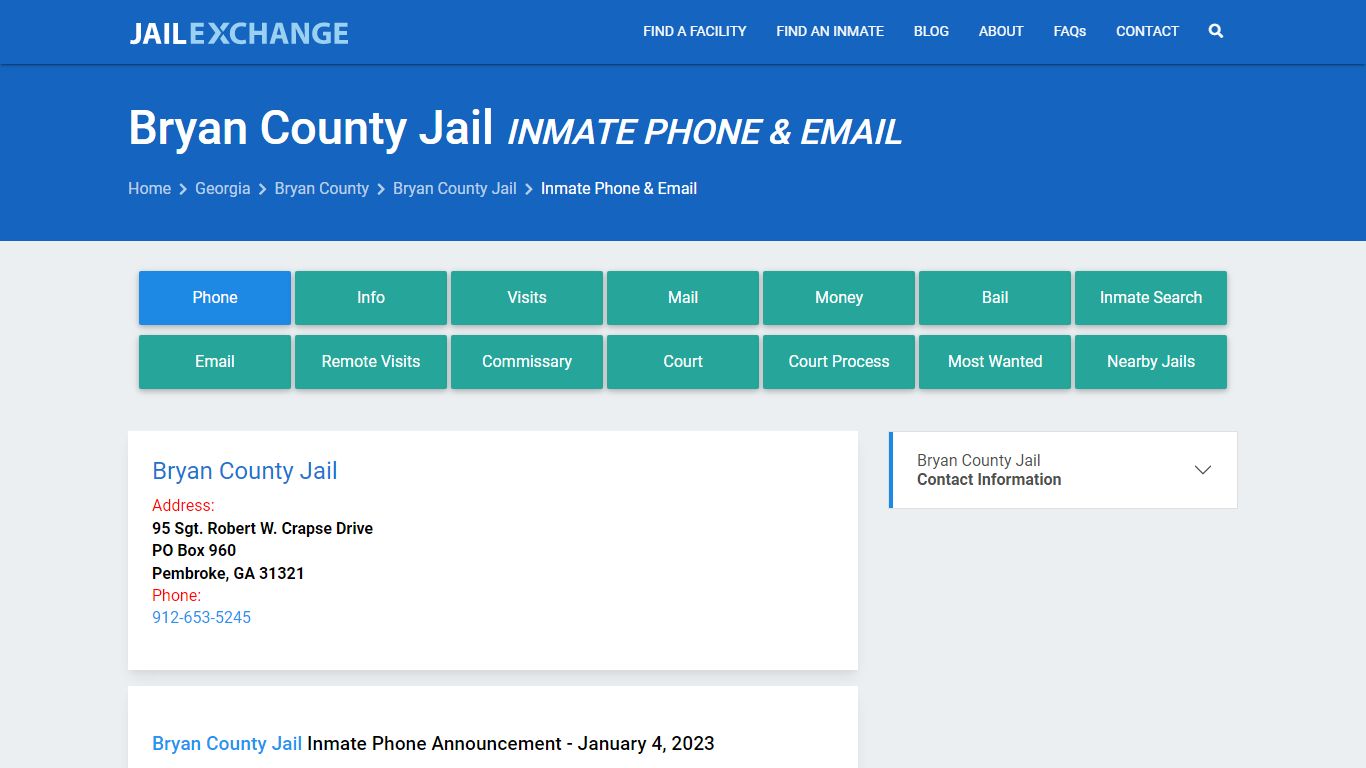 Inmate Phone - Bryan County Jail, GA - Jail Exchange
