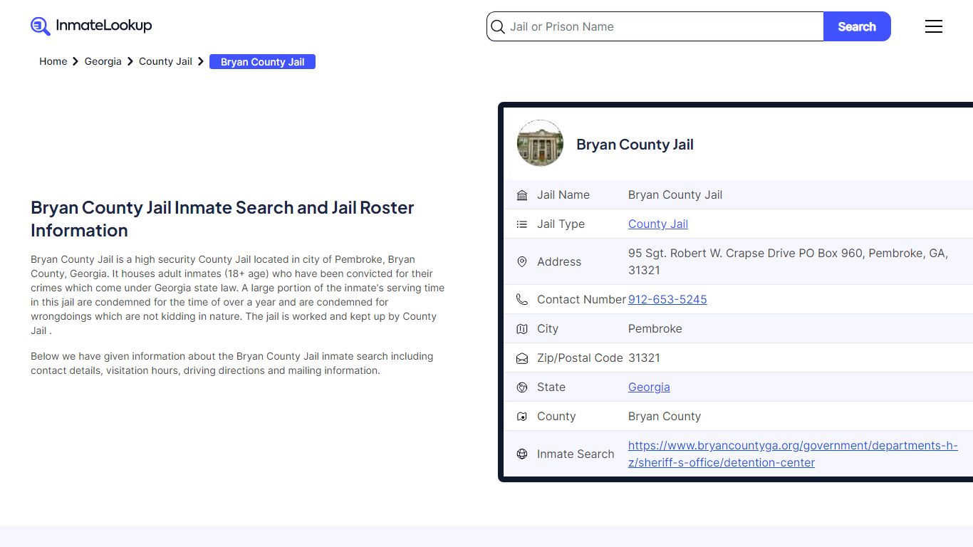 Bryan County Jail (GA) Inmate Search Georgia - Inmate Lookup